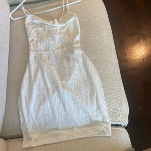 homecoming dress, white, mini dress, Windsor, white sparkles